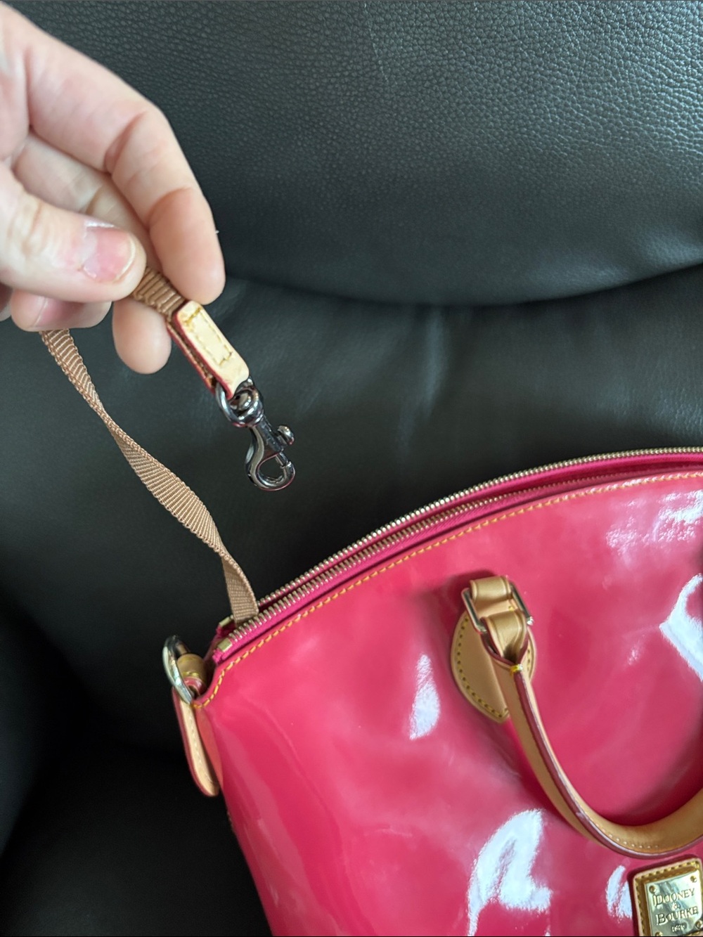 Dooney & Burke Hot Pink Patent Purse With Tan Trim - Picture 11 of 14